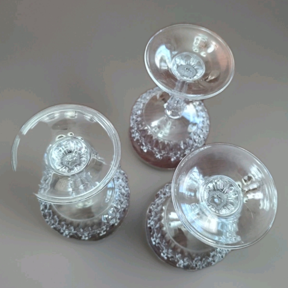 3 Cristal D'Arque Stemmed Diamond Cut Longchamp Sherbet/Parfait/Wine Glasses - Picture 6 of 8
